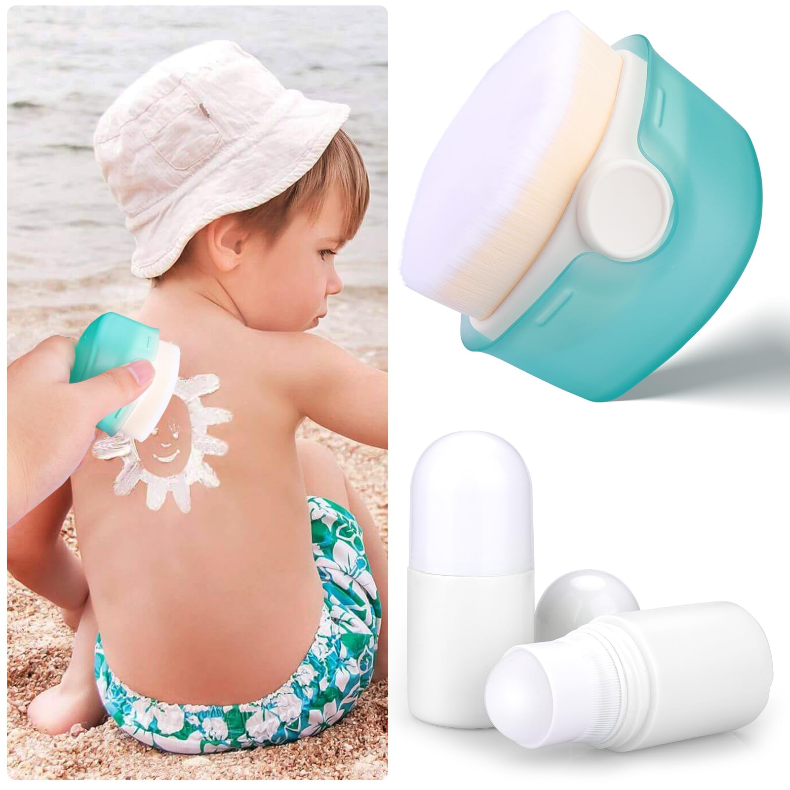 3 PCS Sunscreen Applicator Sunscreen Roller Bottle and Sunblock Brush Set (2Roller+1Brush)